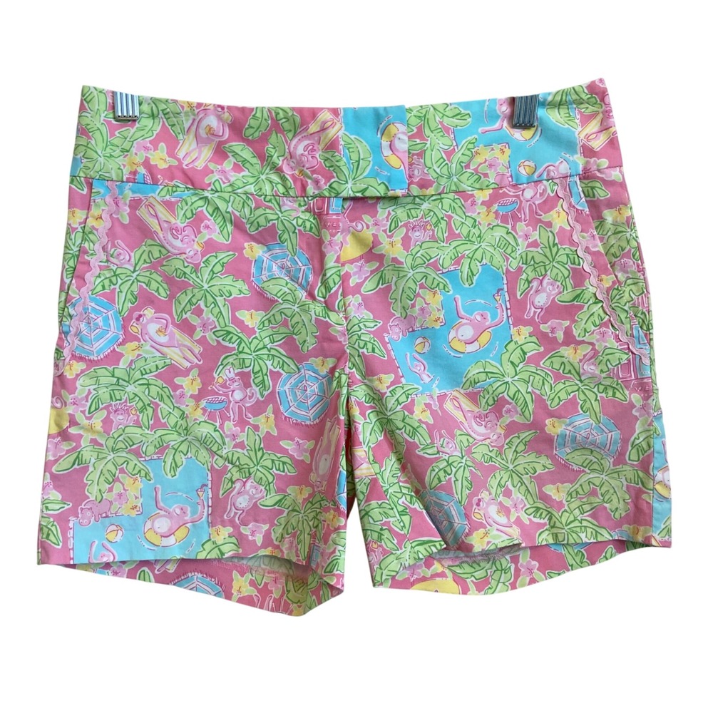 Lilly Pulitzer Vintage Pink Monkey Palm Tree Print Shorts‎ Size 0 Resort Wear
